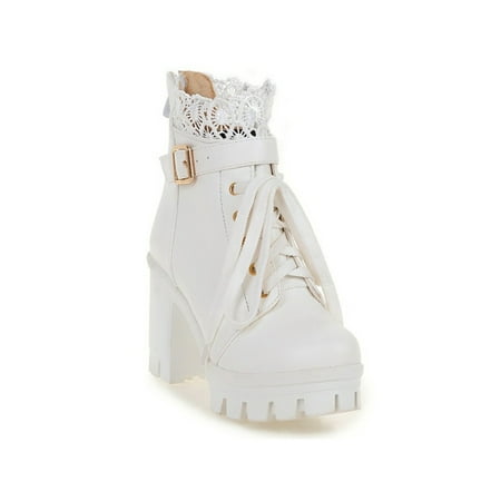 

Ymiytan Women Casual Shoes Party Fashion Block Chunky Heeled Boot Wedding Comfortable Platform Boots White 7.5