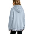 thumbnail image 4 of Womens Fake Two Piece Hooded Sweatshirt Casual Pullover Chic Layered Look Hooded Featuring Ribbed Contrast Trim Drawstring And Side Slits Daily Wear, 4 of 5