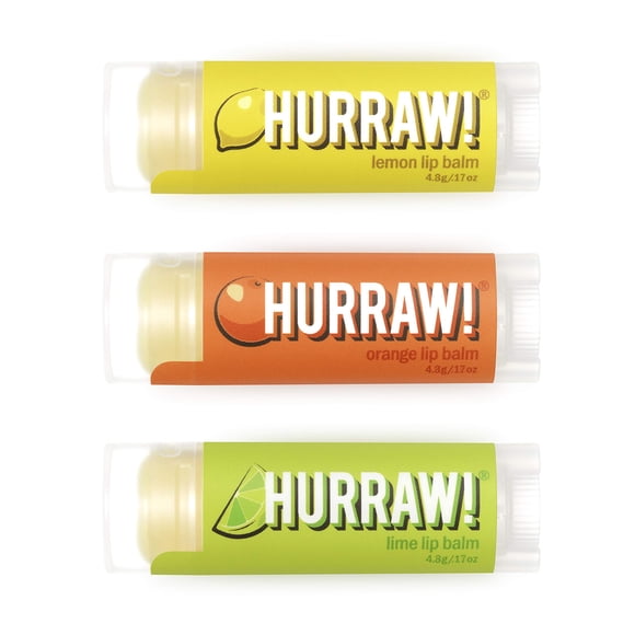 ¡Hurra! Paquete de 3 bálsamos labiales de limón, naranja y lima: orgánico, vegano, sin crueldad y sin gluten. Ingredientes naturales sin OGM. Sin karité, soja ni palma. Hecho en EE.UU.