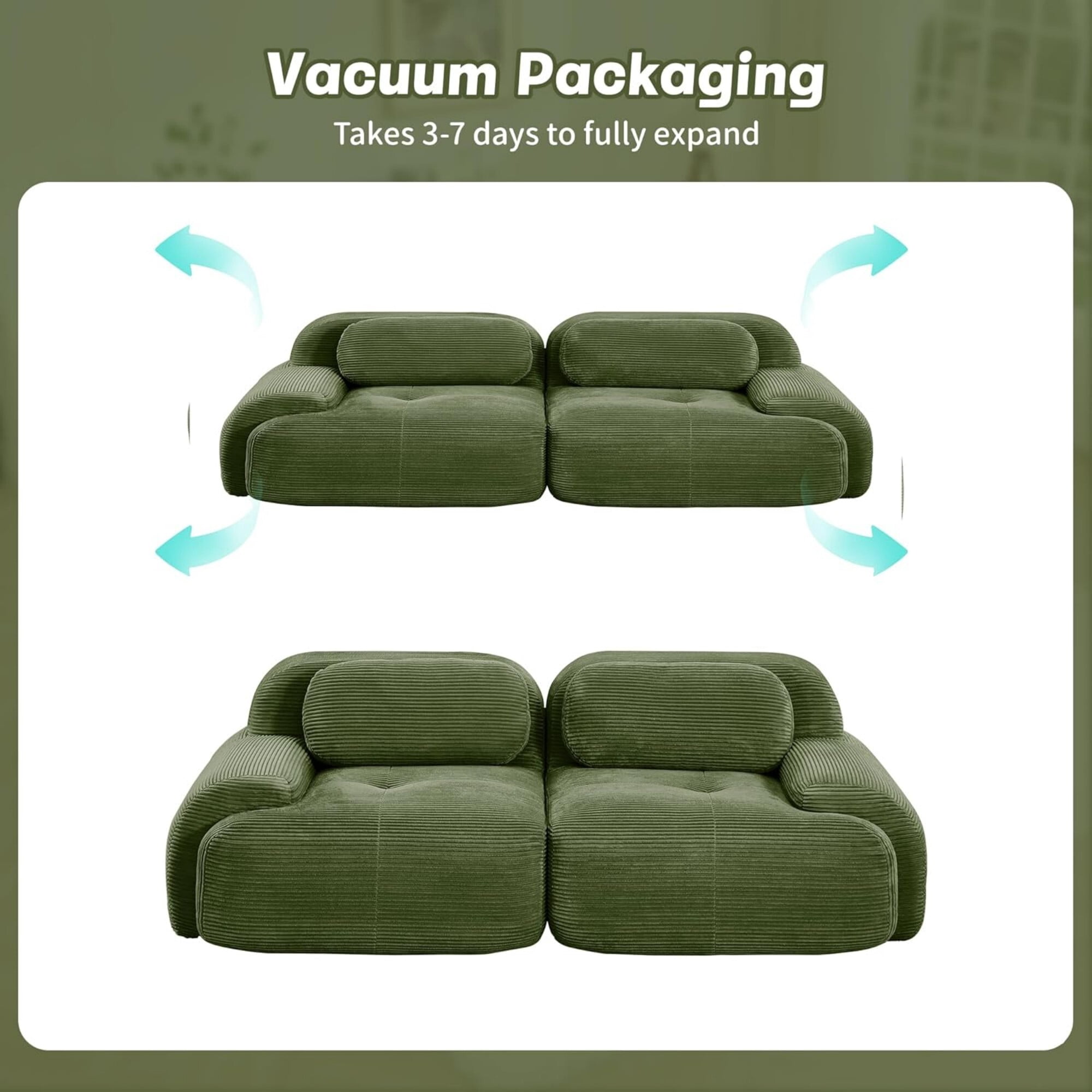 DEALTOPS 82" Oversized Corduroy Loveseat Sofa, Comfy 2-Seater Couch for Living Room & Bedroom, No Assembly, Green