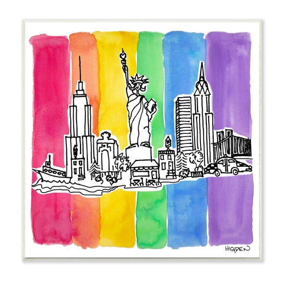 Stupell Industries New York City Skyline Bold Rainbow Stripe Pattern Wall Plaque by Mark Higden