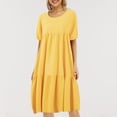 thumbnail image 1 of Vestido de color sólido de moda para mujer, cuello redondo, manga corta, talla grande, suelta, infor Abanopi Amarillo/4X-grande, 1 of 7