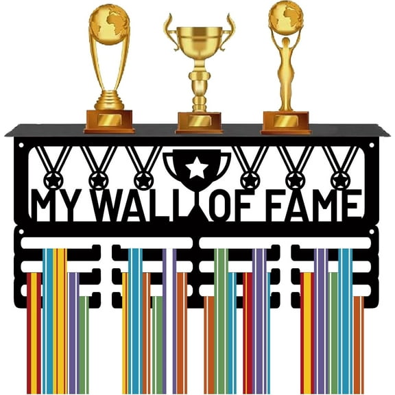 Medal Holder with Shelf Medal Hanger Display Trophy Shelf Stand Sports 4 Rows Metal Hanging Wall Mount Frame Hold 70  Medals