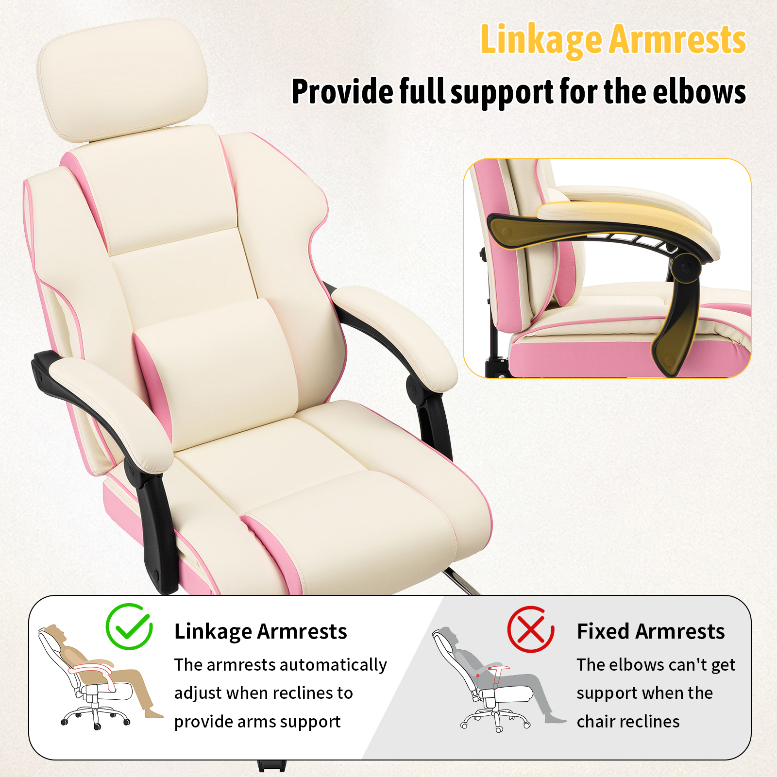 HOFFREE Executive Office Chair with Footrest White Computer Chair with Arms for Home Room and Study Leather Desk Chair with Adjustable Headrest for Teens