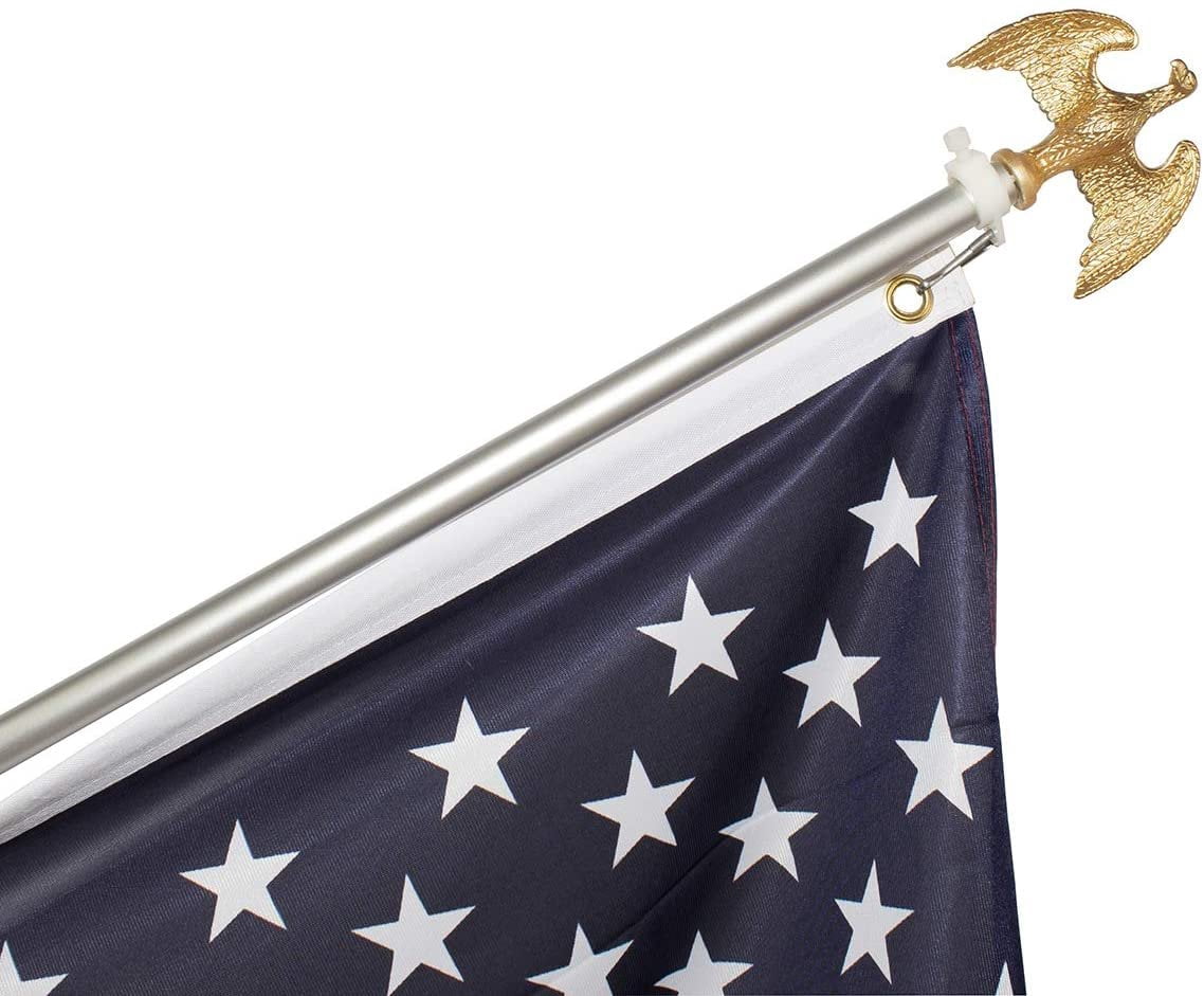 FFN 3x5 Flag Pole and Mount, 6ft Aluminum Telescopic Pole Kit, Eagle Ornament on Top, Screws and Free USA Flag Included, 6