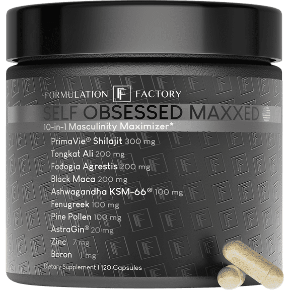 Formulation Factory Self Obsessed MAXXED Supplement for Men, 10-in-1 Masculinity Maximizer with Shilajit & Tongkat Ali, 120 Capsules, 2-Month Supply
