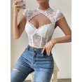 thumbnail image 7 of Arvbitana Women's Crop Lace T-Shirt Cape Sleeve Hollow Out Bustier Ladies See-through Basic Corset Pullover Tops for Streetwear Aesthetic Clothes, 7 of 7