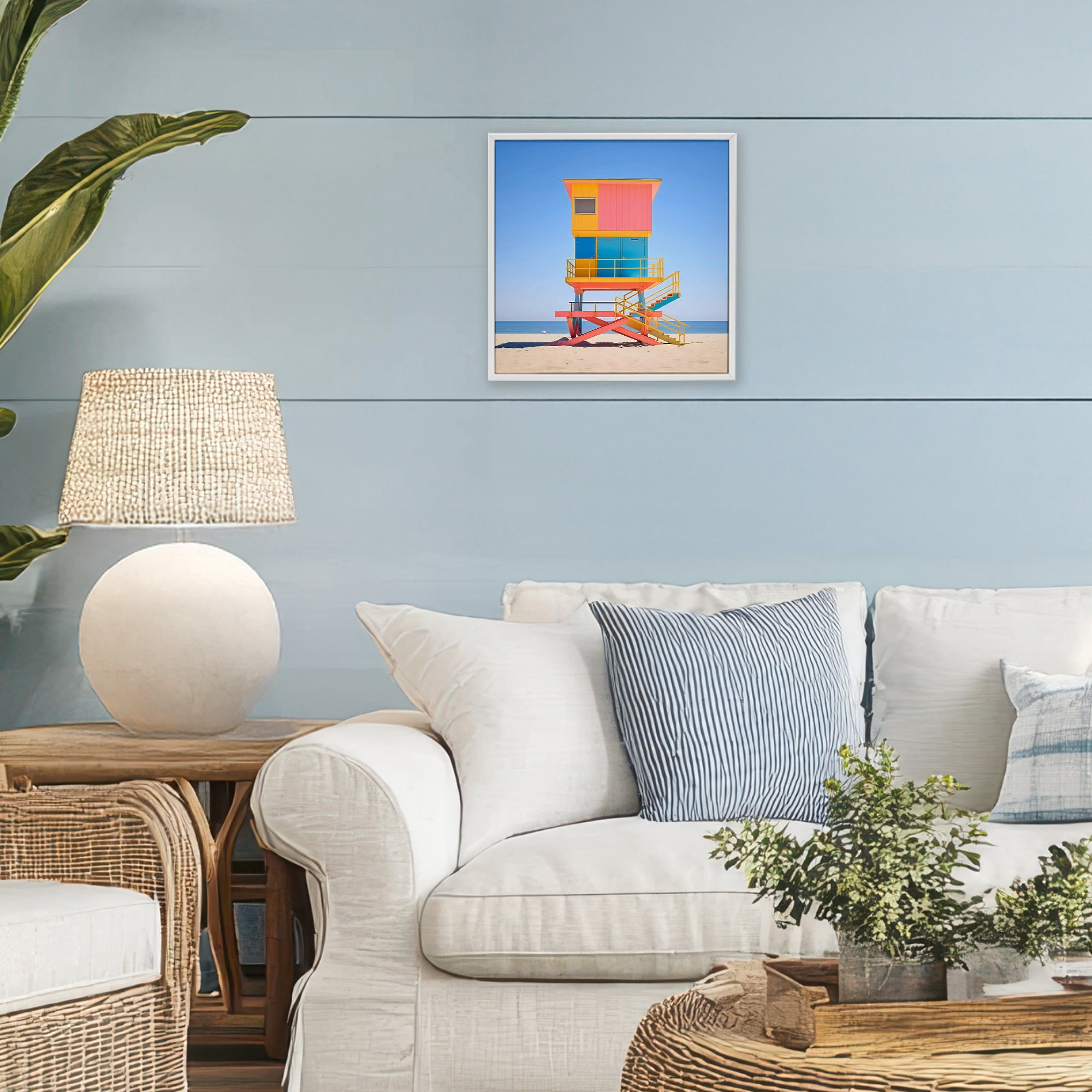 Stupell Industries Deco Lifeguard Tower on Beach White Framed Giclee Art, design by Creative Studio