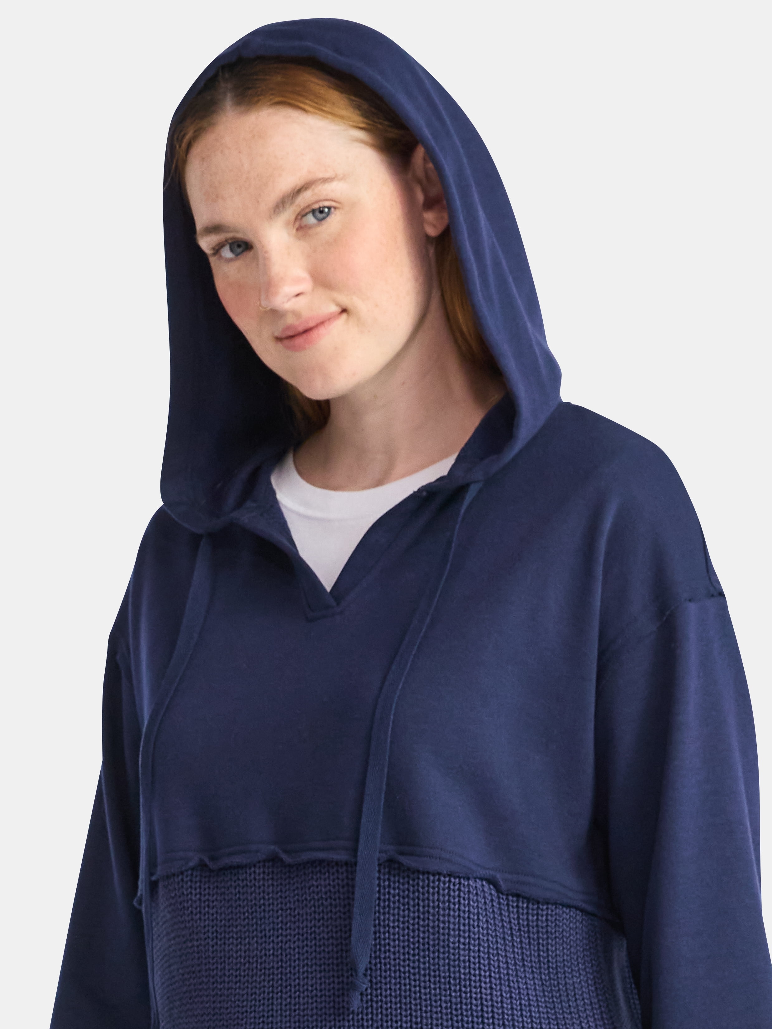 Time and Tru Women's and Women's Plus Fashion Mixed Media Hoodie, Sizes XS-4X