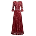 thumbnail image 3 of Women's Elegant Floral Lace 3/4 Sleeve Evening Dress Empire Waist Maxi Bridesmaid Dresses for Cocktail Party, 3 of 4