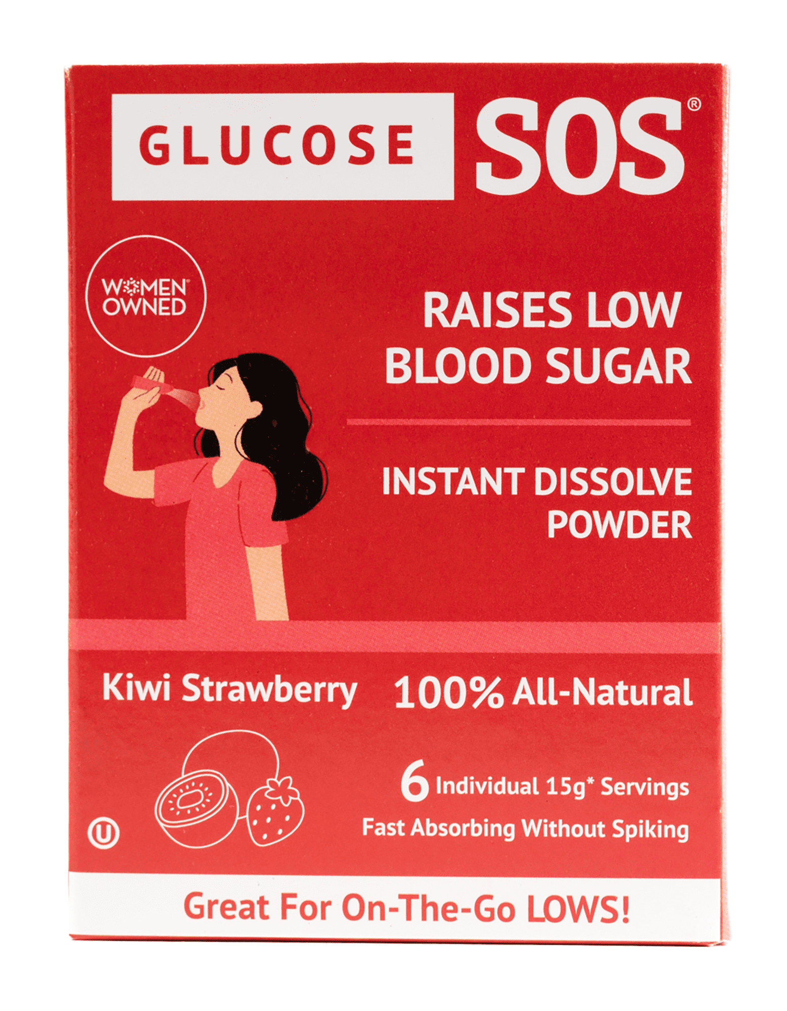 Glucose SOS, Instant Dissolve Glucose Tablet Alternative for Blood Sugar Recovery, Kiwi Strawberry 6 Count