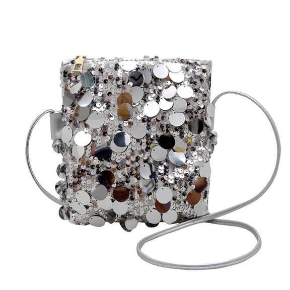 EYNMVR Shinny Silver Black Sequin Bag Bucket Purse Handbag Shoulder Bags Crossbody Bag Party Prom Crossbody Bag for Women