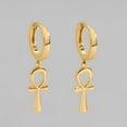 thumbnail image 5 of Leander Dainty Gold Dangle Earrings 14K Gold Plated Simple Cute Ankh Cross Hoop Huggie Earring Jewelry for Women, 5 of 6