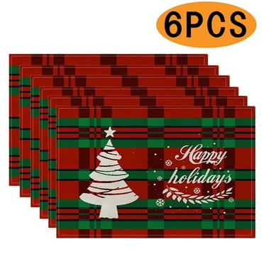 Christmas Placemats Xmas Table Mats Cotton Linen Table for Christmas Party Kitchen Dining Decoration (Set of 6 ,12x18 Inch,)