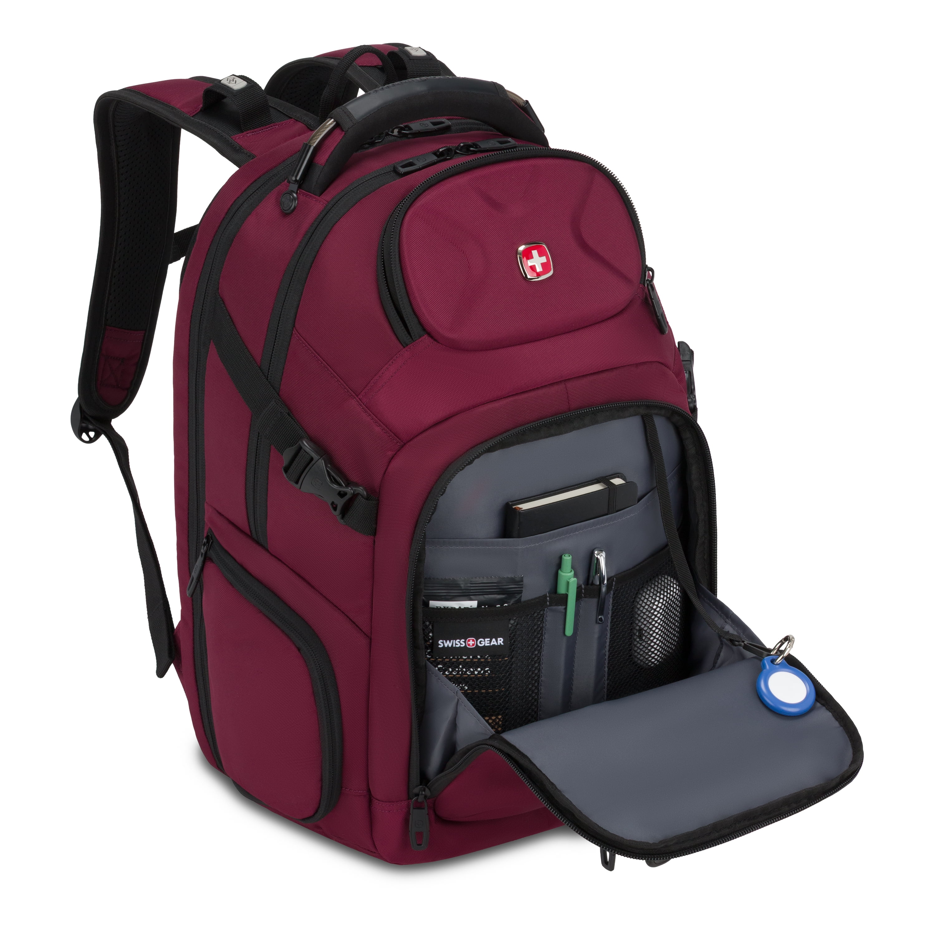 SWISSGEAR Stride ScanSmart Laptop Backpack, Burgundy, Feature Packed for School, Travel, Everyday