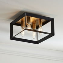 Possini Euro Design Gretna Boxed Modern Industrial Ceiling Light Flush Mount Fixture 10" Wide Black Warm Gold 4-Light Square Frame for Bedroom Kitchen