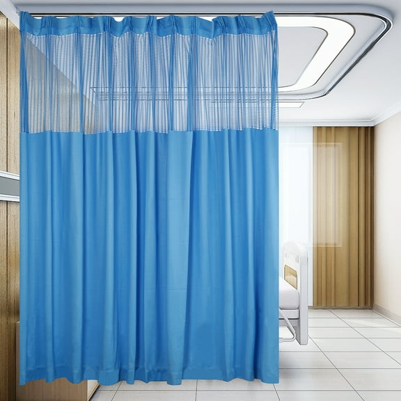 Room Divider Curtain for SPA, Privacy Cubicle Curtain with Mesh Top, 1 Panel, 9ft Wide x 8ft Tall Grommet Curtain Blue