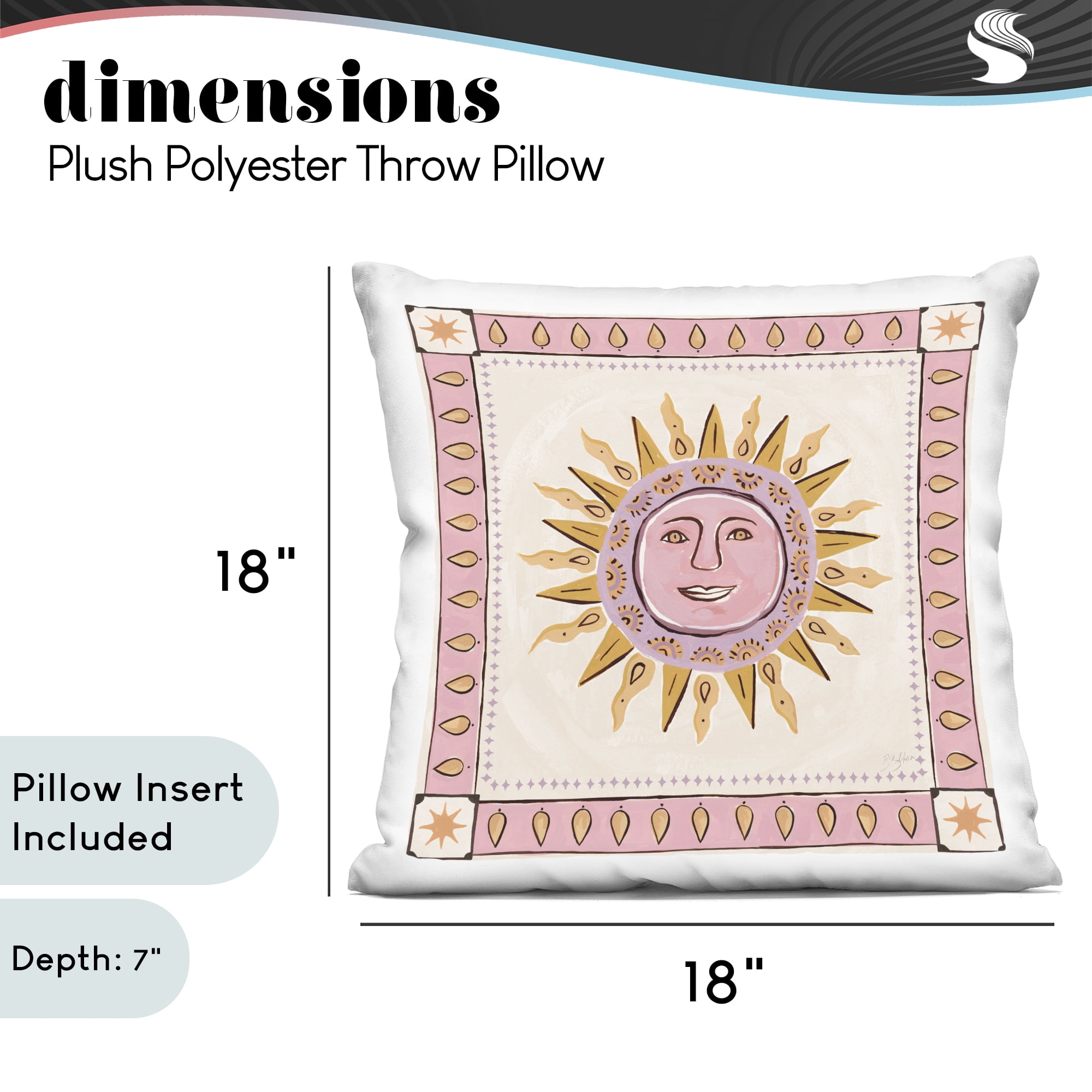 Stupell Industries Smiling Sun with Pink Border Decorative Printed Throw Pillow, design by Two If By Sea Studios, 18 x 7 x 18