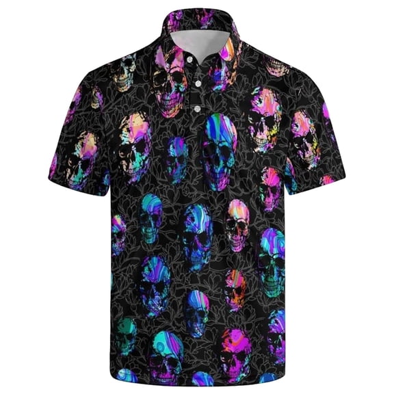 Mens Polos Golf Graphic Print Shirt Short Sleeve Casual Knit Comfortable Breathable Summer Collar Men Shirts Black L
