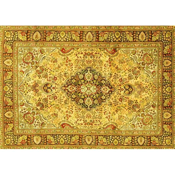 Ahgly Company Machine Washable Indoor Rectangle Medallion Yellow Traditional Area Rugs, 5' x 7'