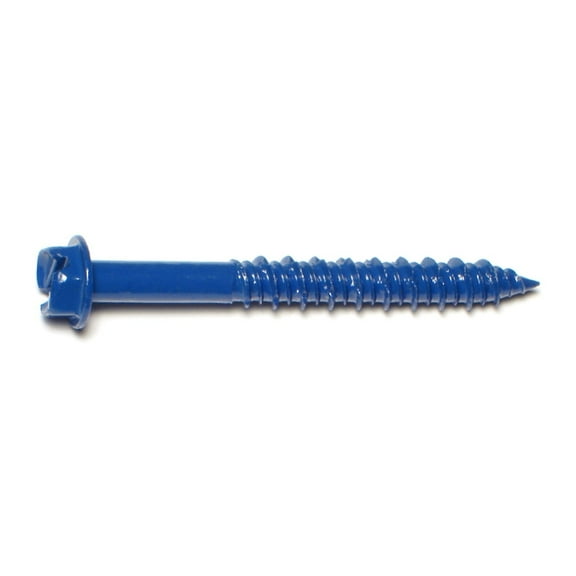 1/4" x 2-1/4" Blue Ruspert Coated Steel Slotted Hex Washer Head Masonry Screws MSHWS-072