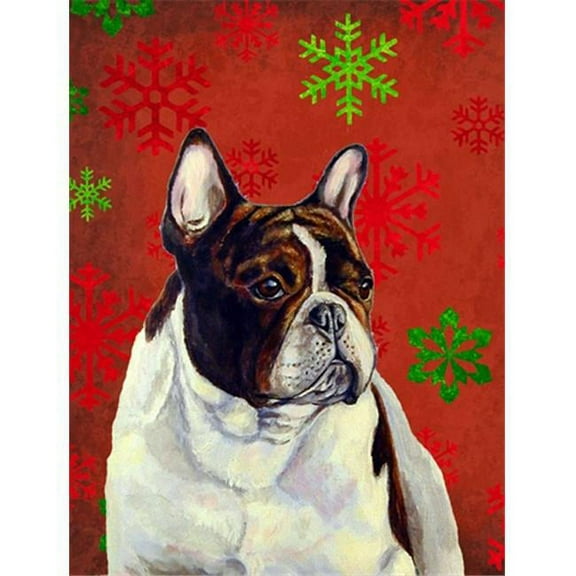 11 x 15 In. French Bulldog Red And Green Snowflakes Holiday Christmas Flag, Garden Size