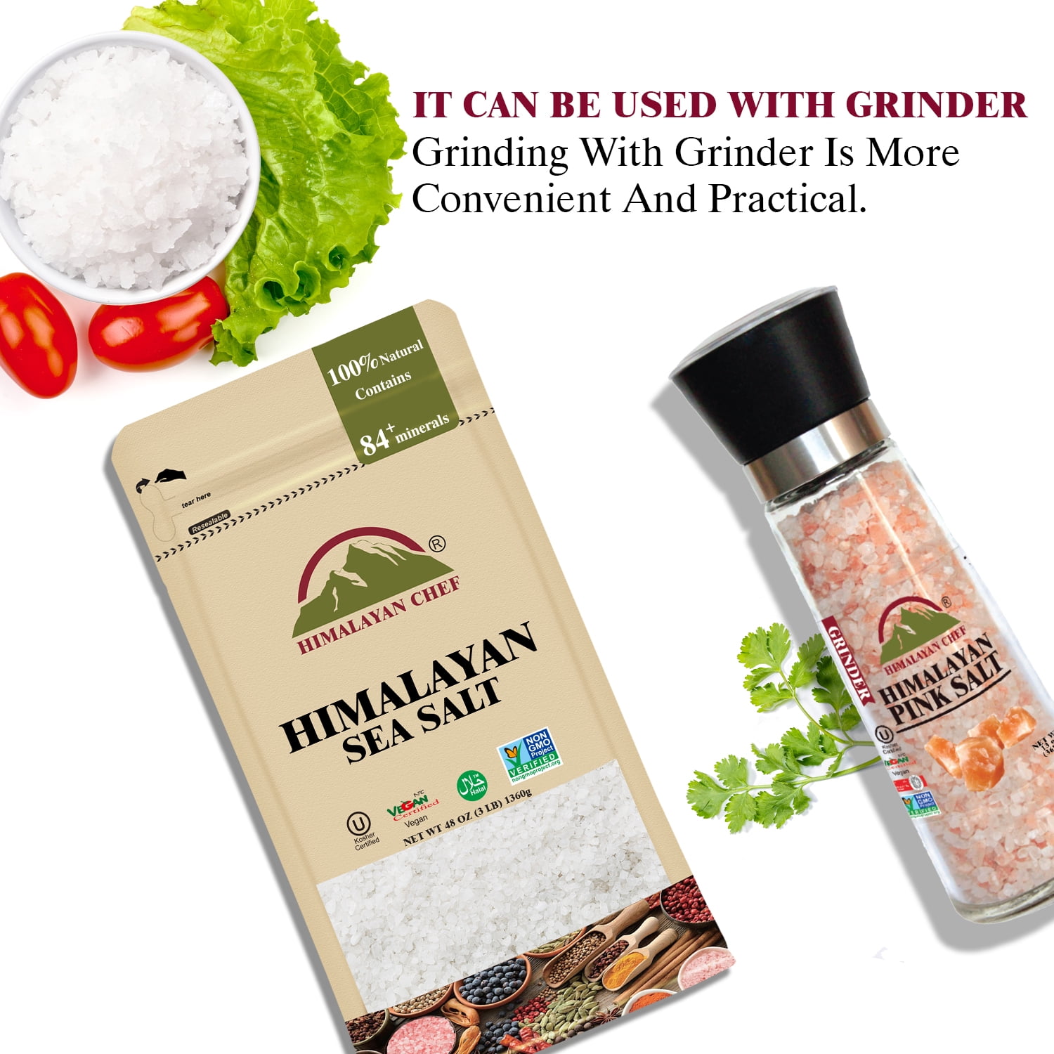 SALT 84 Sea Salt, All-Natural Fine Grain, Non-Iodized, No Additives, 3 lbs/Each Bag, Pack of 4