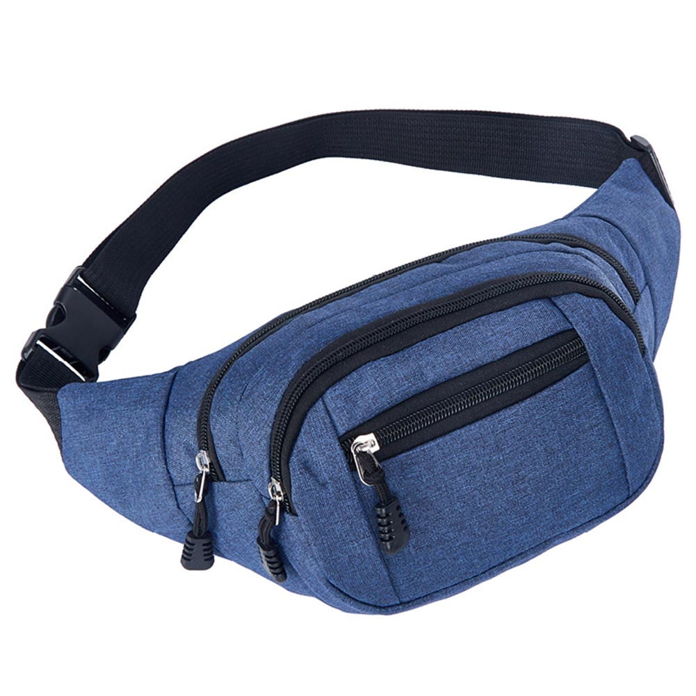 Trayknick Outdoor Sports Hiking Men Women Canvas Zipper Pocket Waist Bag Fanny Pack Pouch Blue