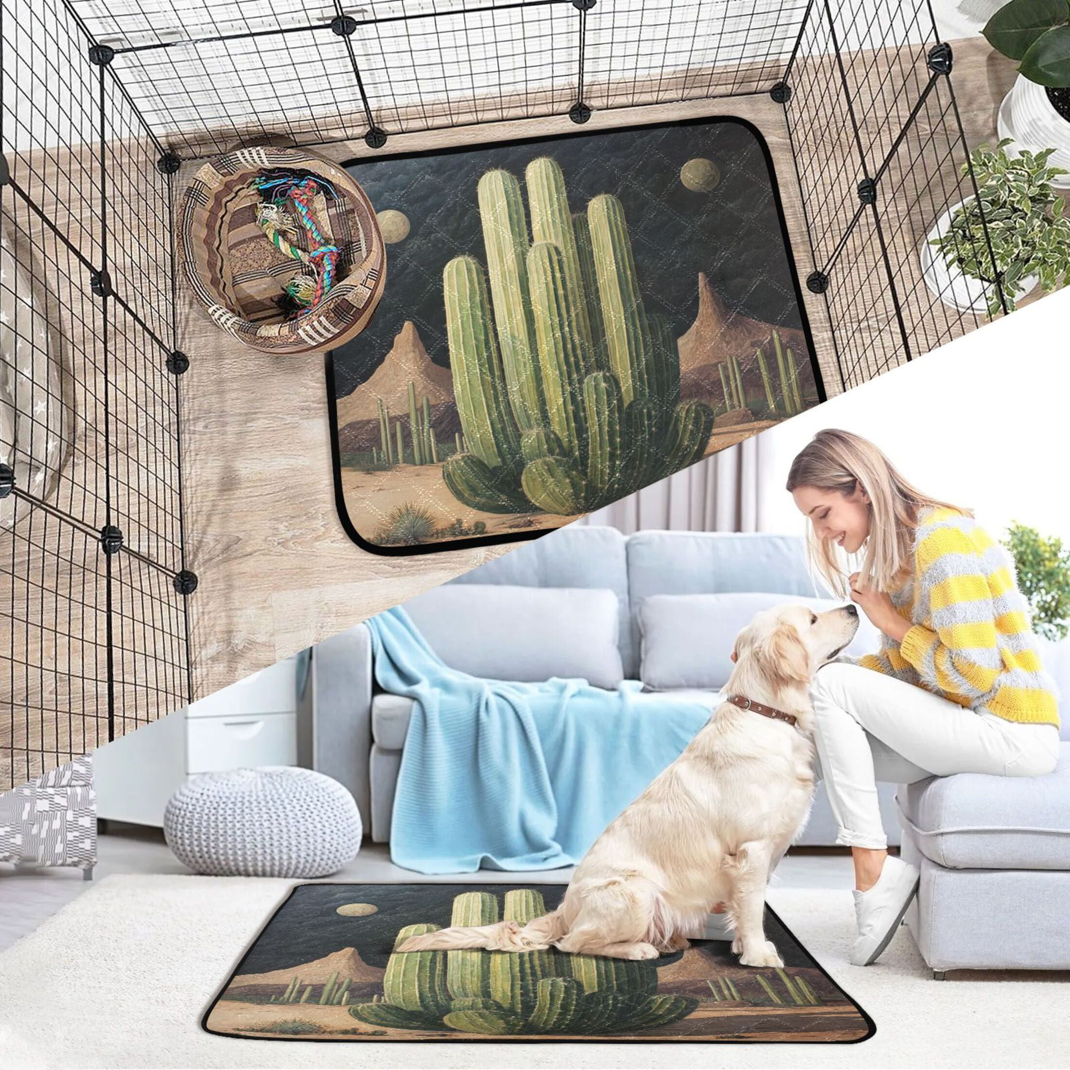 Qxltty Eldritch Cactus Cat litter Pads Pet Set of 3 Diaper Mats Center Anti-leakage Layer Absorbent Soft and Comfortable