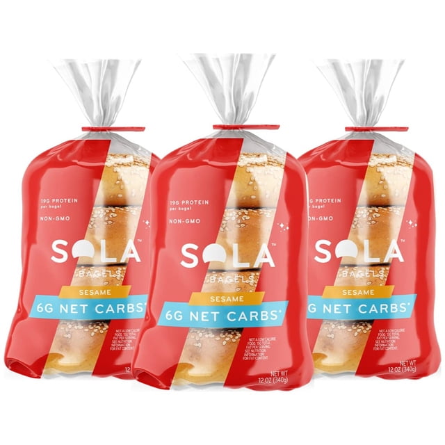 LMHF Low Carb & Keto Friendly Bagels, Sesame - 6g Net Carbs & 19g of Protein No Added Sugar, Plant based, Low Calorie Bagels - 12 OZ (4 Bagels/Pack) (Pack of 3)