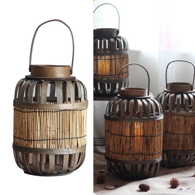 Linterna de mimbre hecha , candeliere de lámpara de té para interiores y exteriores , de inauguración de Pequeña perfecl Linterna de mimbre