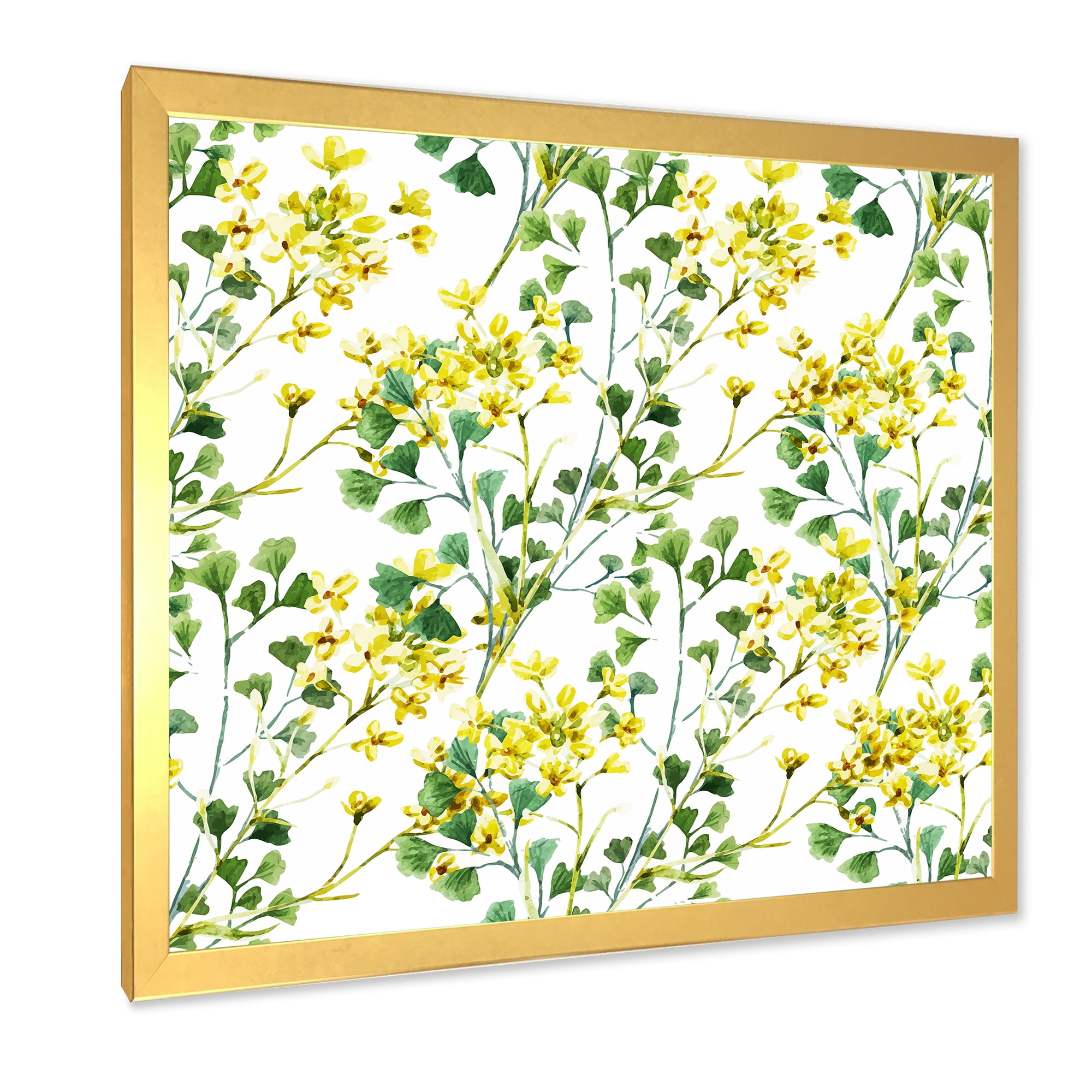 Designart 'Vibrant Yellow Summer Wildflowers On White' Traditional Framed Art Print