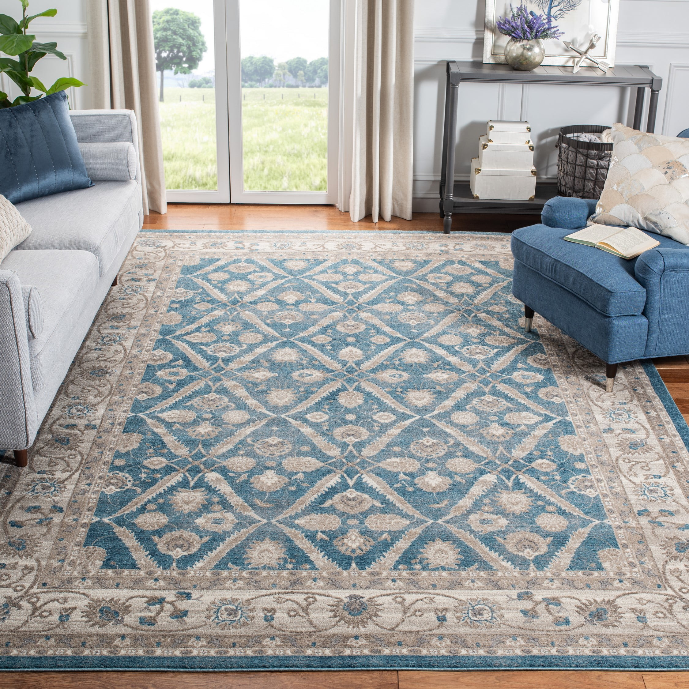 SAFAVIEH Sofia Jerrod Floral Bordered Area Rug, Blue/Beige, 11' x 15'