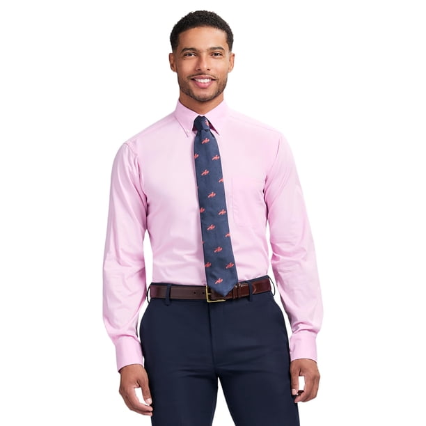 Camisa de vestir IZOD para hombre, corte regular, manga larga, sin arrugas, rosa