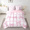 thumbnail image 2 of Feelyou Princess Kawaii Bow Bedding Comforter Set 7 Pieces for Kids, Pink Buffalo Plaid Full Bedding Set, Cute Bowknot Theme Reversible Fitted Sheet Flat Sheet, Ultra Soft Bedroom Decor, 2 of 8