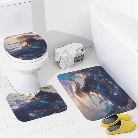 Mermaid Glitter Fish Scale Girls Bathroom Mats Set of 3 Pieces，Non Slip Non Slip Mats, Washable Mats, Decorative Carpets for Bathrooms, Kitchens, And Bedrooms.