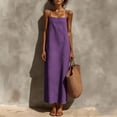 thumbnail image 2 of VBVC Women's Spaghetti Strap Cotton Linen Maxi Dress , Ladies' Square Neck Casual Slip Dress , Summer Beach Vacation Long Dresses For Women,Purple,S-2XL, 2 of 10