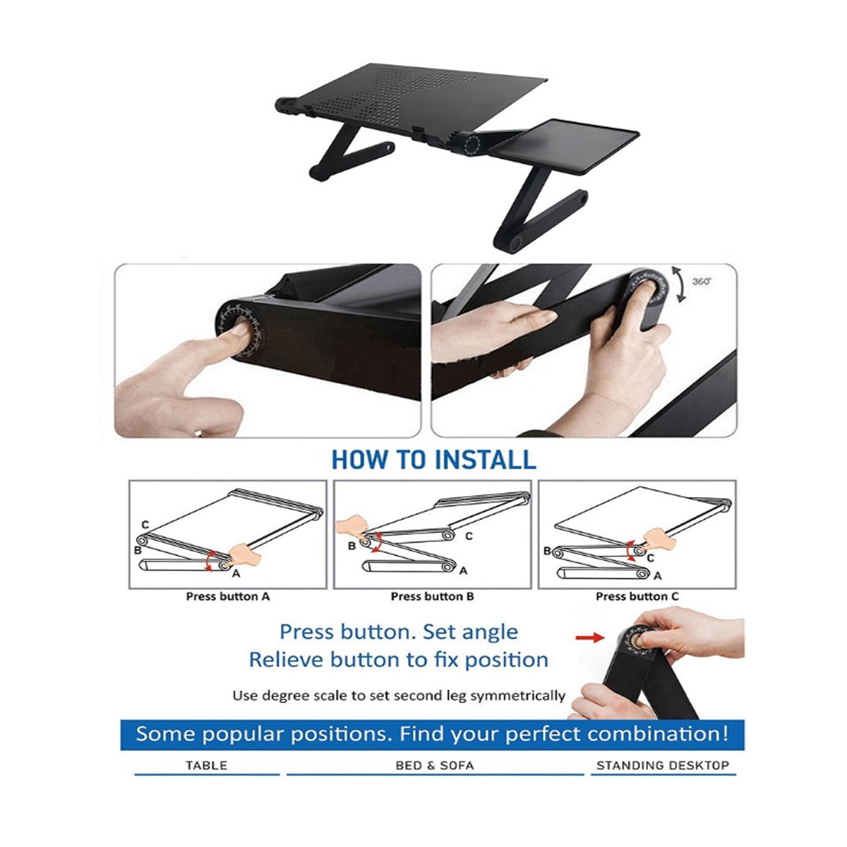 Adjustable Laptop Notebook Table Stand Tray Lazy Foldable Computer Desk Portable