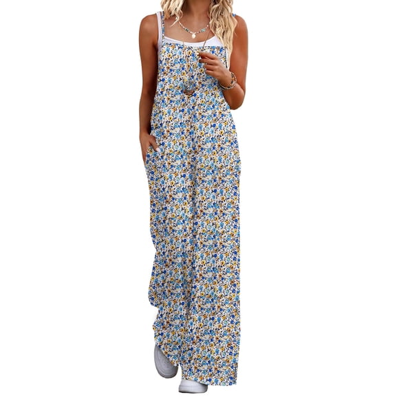 Mono Ekouaer para mujer, estilo bohemio, pierna ancha, estampado floral, blanco, talla M