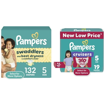 Pampers Swaddlers Diapers Size 5, 132 Count and Pampers Cruisers 360 Diapers Size 5, 19 Count