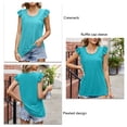 thumbnail image 3 of Blusa plisada con cuello redondo y cuello redondo de moda para mujer con manga casquillo y volantes para fiesta en la playa, 3 of 8