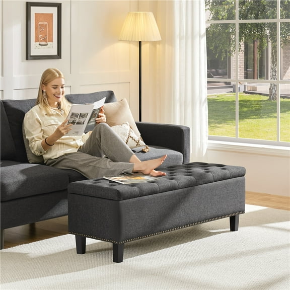 Yaheetech Upholstered Entryway Bench with Hidden Storage, Dark Gray