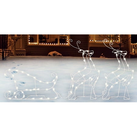 - Sienna R6404122 Lighted Sleigh and Deer Christmas Decoration, White, Metal