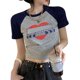thumbnail image 4 of Camiseta casual de manga corta con estampado de colores en contraste y cuello redondo para mujer para verano Slim Fit Gris L, 4 of 8