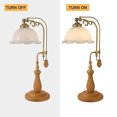 thumbnail image 4 of 22 inches Tall Vintage Desk Lamp Bedside Table Light with 7 inches Wood Base White Flower Glass Lampshade in-Line Switch, 4 of 7