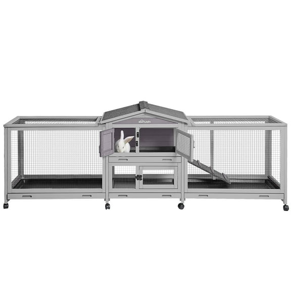 Aivituvin Wood Rabbit Hutch Bunny Cage with Wheels Small Pet House for Guinea Pig Indoor & Outdoor - Expand Style