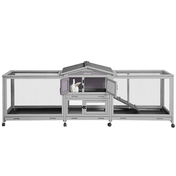 Aivituvin Wood Rabbit Hutch Bunny Cage with Wheels Small Pet House for Guinea Pig Indoor & Outdoor - Expand Style