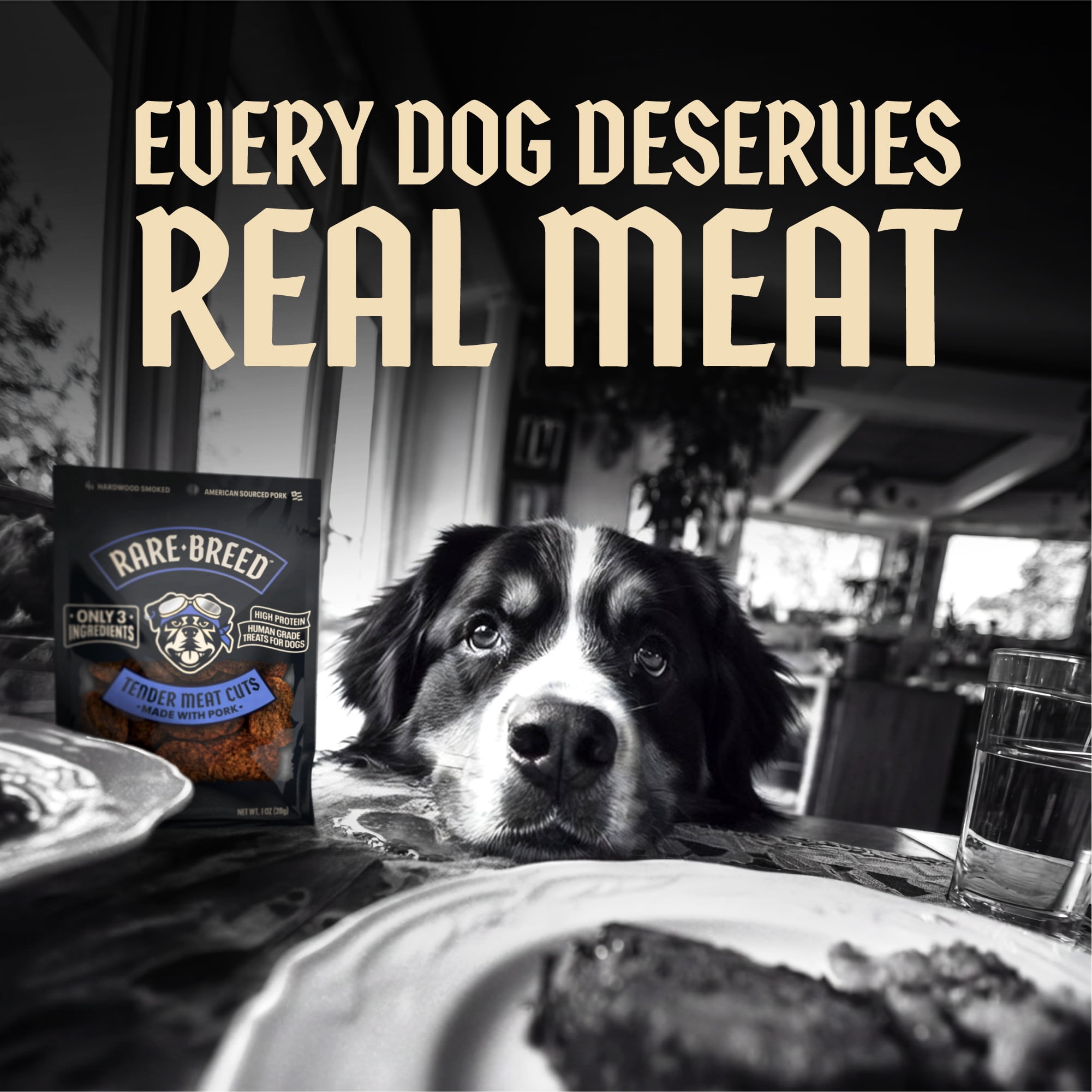 (12 pack) Rare Breed Dog Treats, Tender Meat Cuts Made with Pork, 3 Ingredients, Human Grade, 1 Ounce To-Go Packs, for Dog Sizes