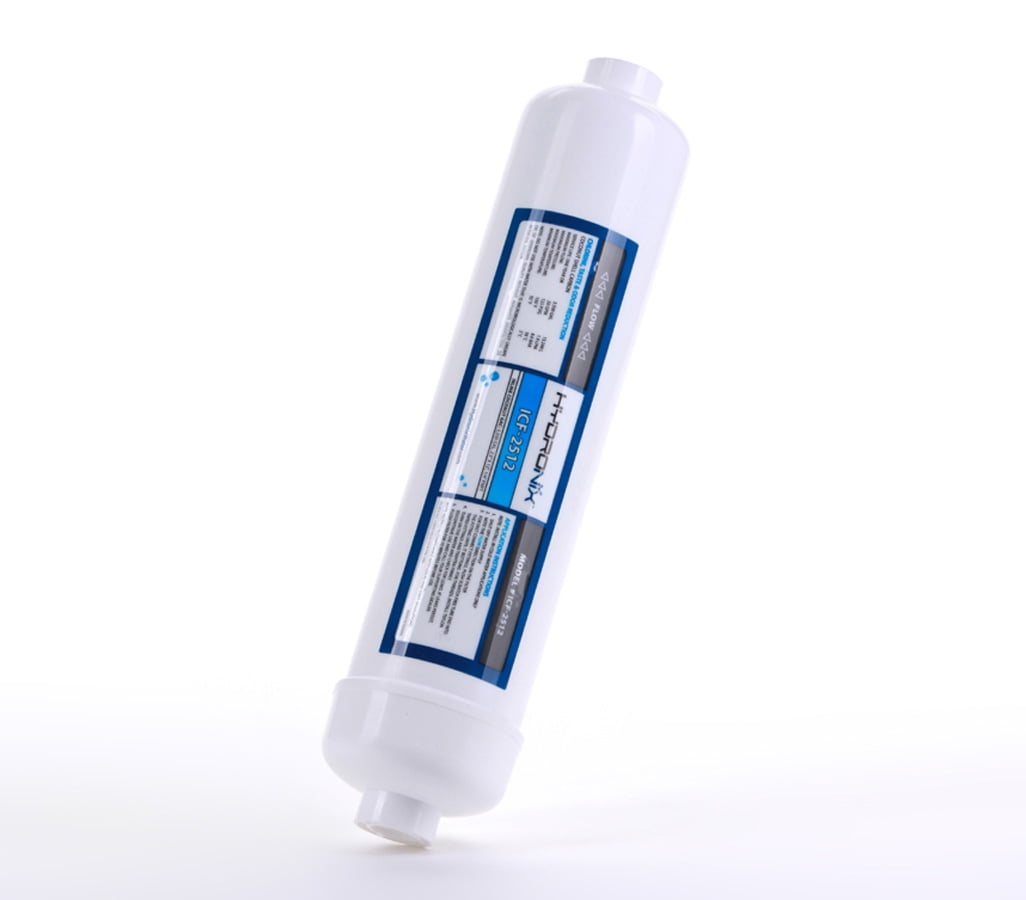 Hydronix ICF-2512 Inline Reverse Osmosis Post, Fridge & Ice Coconut GAC Water Filter 2.5 x 12, 3500 Gal, 1/4" NPT Ports