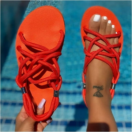 

Summer Flat Sandals Fashion Solid Color Comfortable Outdoor Women s Shoes (Color : Orange Size : 5)